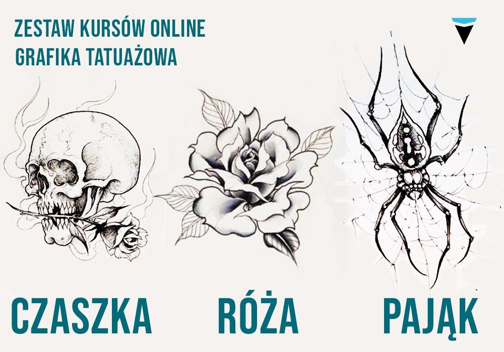 Zestaw-Grafiki-tatuażowej-czaszka-róża-pająk